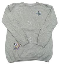 Šedý svetr s hvězdami z překlápěcích flitrů Primark