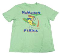 Světlezelené tričko s pizzou a palmou a nápisy LANDS'END