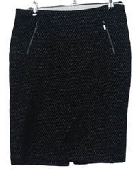 Dámská černo-bílá melírovaná vlněná pouzdrová sukně M&S