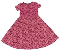 Fialovo-neonově růžové květinové šaty