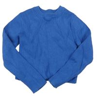 Modrý žebrovaný crop svetr Zara
