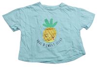 Tyrkysové crop tričko s ananasem F&F