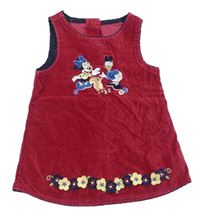 Malínové sametovo/manšestrové šaty s Minnie a Daisy a kytičkami Disney