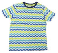 Bílo-modro-limetkové vzorované tričko Pep&Co