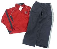 2Set - Červeno-černá šusťáková sportovní jarní bunda s číslem + tmavošedo-šedé kalhoty TEAM