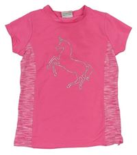Neonově růžové sportovní tričko s koněm Topolino