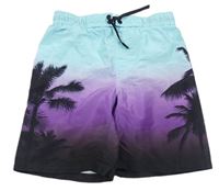 Modro-fialovo-černé plážové kraťasy s palmami H&M