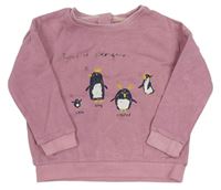 Růžová mikina s tučňáčky M&S