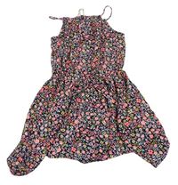 Tmavomodrý květovaný kraťasový overal se sukní zn. H&M