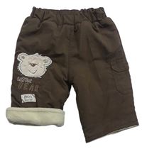 Hnědé šusťákové zateplené kalhoty s medvědem Matalan