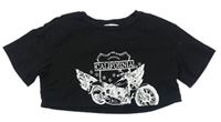 Černé crop tričko s motorkou Shein