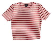 Růžovo-bílo-červené pruhované crop tričko New Look