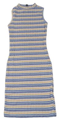 Bílo-světlerůžovo-modré pruhované elastické šaty New Look