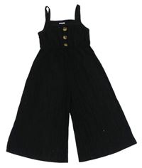 Černý žebrovaný kalhotový culottes overal s knoflíky F&F