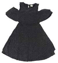 Černé třpytivé šaty s volány Zara