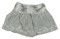 Bílo-šedé pruhované lehké sukňové kraťasy s výšivkami M&S