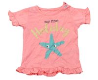 Neonově růžové tričko s nápisem a hvězdicí Pep&Co