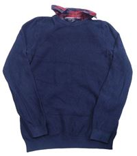 Tmavomodrý vzorovaný svetr s košilovým límcem Next