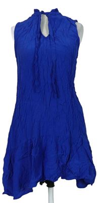 Dámské kobaltově modré šaty s vázačkou 
