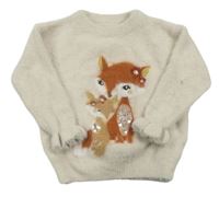 Pudrový chlupatý svetr s liškami C&A
