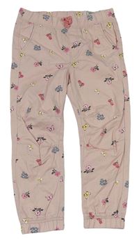 Světlerůžové plátěné kalhoty s motýlky H&M