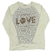 Krémové triko s leopardím vzorema s nápisem s flitry Yigga
