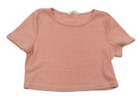 Světlerůžové žebrované úpletové crop tričko Shein