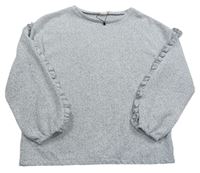 Šedý melírovaný lehký svetr s volánky na rukávech Zara