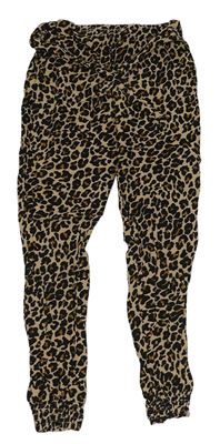 Béžovo-černé lehké kalhoty s leopardím vzorem a páskem