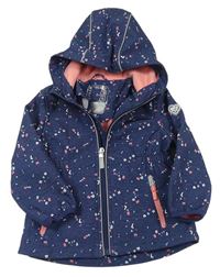 Tmavomodrá melírovaná softshellová bunda s kapucí a nápisy C&A