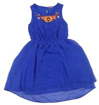 Safírové šifonové šaty s kytičkou F&F