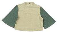 Béžovo-khaki crop sametové triko 