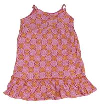 Růžovo-purpurovo-oranžové vzorované letní šaty alive