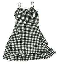 Černo-bílé kostkované žebrované letní šaty s volánky New Look