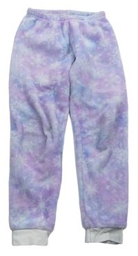 Lila-světlemodré chlupaté pyžamové kalhoty s vločkami zn. Disney