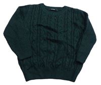 Smaragdový melírovaný vzorovaný žebrovaný pletený svetr George