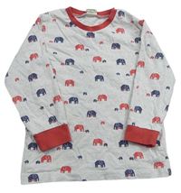 Béžové pyžamové triko se slony a červeným lemem