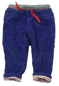 Modré manšestrové podšité kalhoty s úpletovým pasem Mini Boden