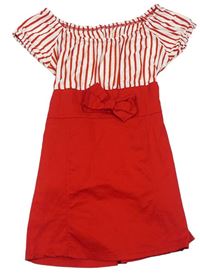 Červeno-bílé šaty s mašlí a pruhy 