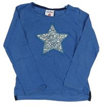 Modré melírované triko s hvězdičkou s flitry Topolino