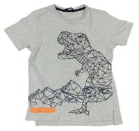 Bílo-světlešedo-černé melírované tričko s dinosaurem George