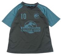 Tmavošedo-modrozelené sportovní tričko s Jurským světem 