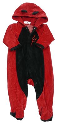 Červeno-černá sametová kombinéza s kapucí - ďábel
