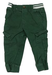 Zelené plátěné cargo kalhoty s úpletovým pasem
