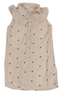 Světlerůžové puntíkaté lehké košilové propínací šaty s volánky zn. H&M