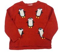 Červený třpytivý svetr s tučńákem F&F