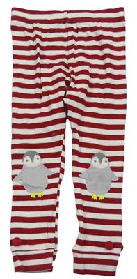 Tmavočerveno-bílé pruhované žebrované spodní kalhoty s tučňáčky M&S