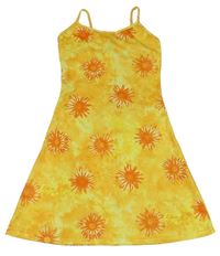 Hořčicovo-žluté batikované letní šaty s kytičkami Pimkie