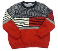 Tmavomodrdo-červeno-bílý vlněný svetr se vzorem Mayoral