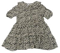 Béžové lehké šaty s leopardím vzorem a límečkem Tu